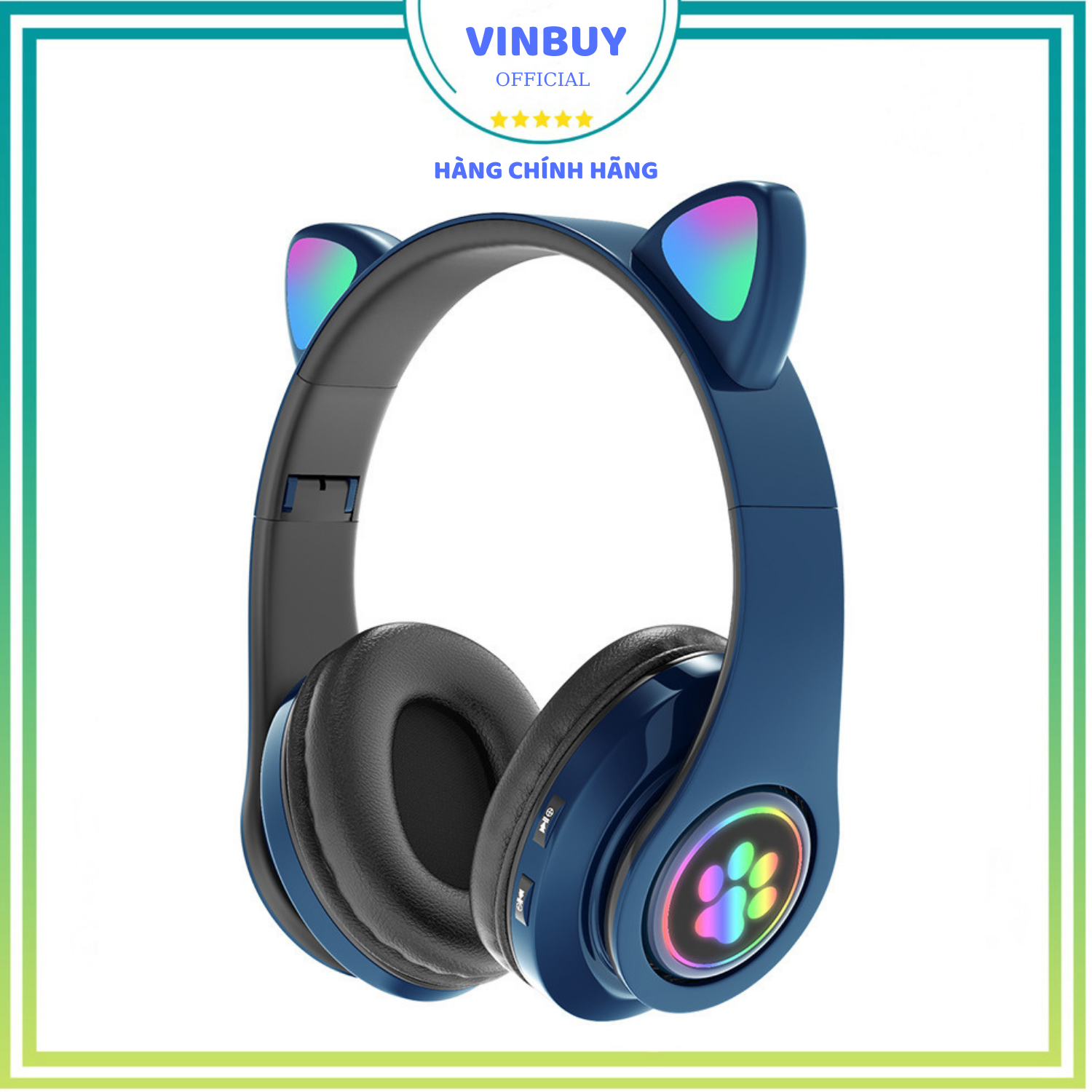Tai Nghe Bluetooth Tai Mèo Phát Sáng Vinbuy, Tai Nghe Không Dây, Tai Nghe Chụp Tai, Tai Nghe Mèo Có Mic, Đèn Led Và Âm Bass Mạnh Mẽ - Chính Hãng - Xanh Than