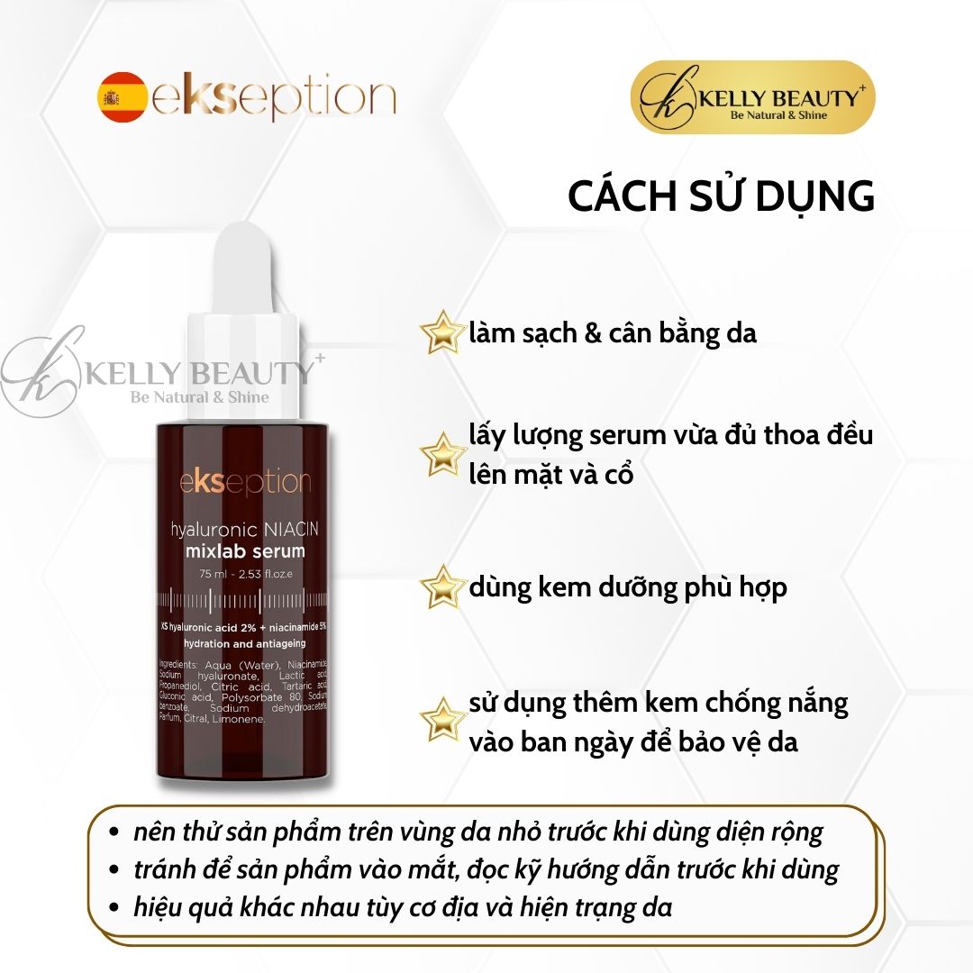 ekseption hyaluronic NIACIN mixlab serum - Tinh Chất Ngừa Mụn, Giảm Thâm; Sáng Da và Se Nhỏ Lỗ Chân Lông - Kelly Beauty