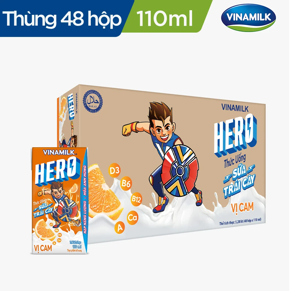 THỨC UỐNG SỮA TRÁI CÂY HERO VỊ CAM VINAMILK - HỘP X 110ML