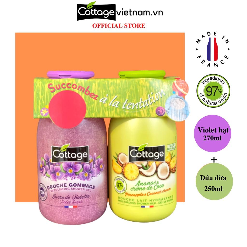 Sữa tắm dạng gel Cottage cặp chai 270ml violet và 250ml dứa dừa