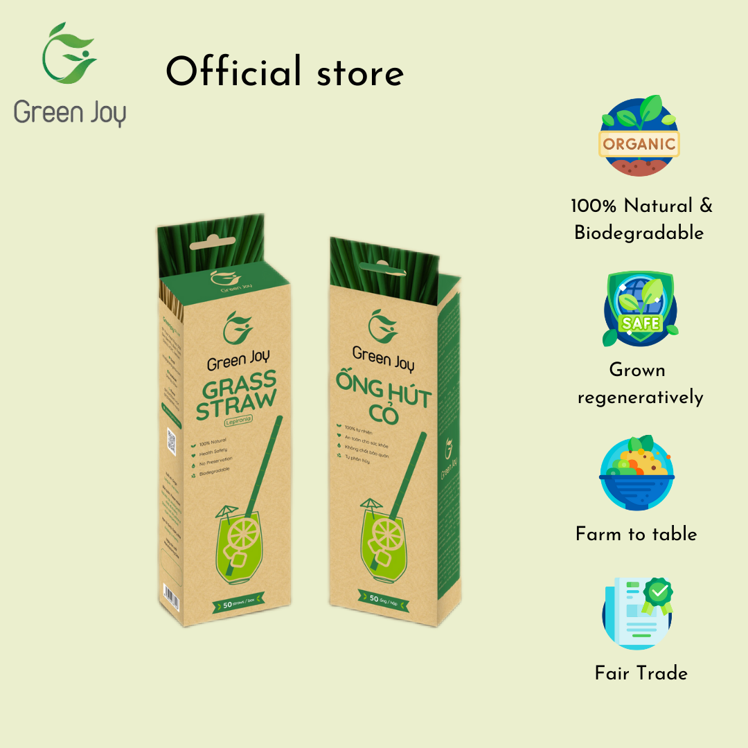 Ống hút cỏ bàng khô Green Joy - Hộp 50 ống