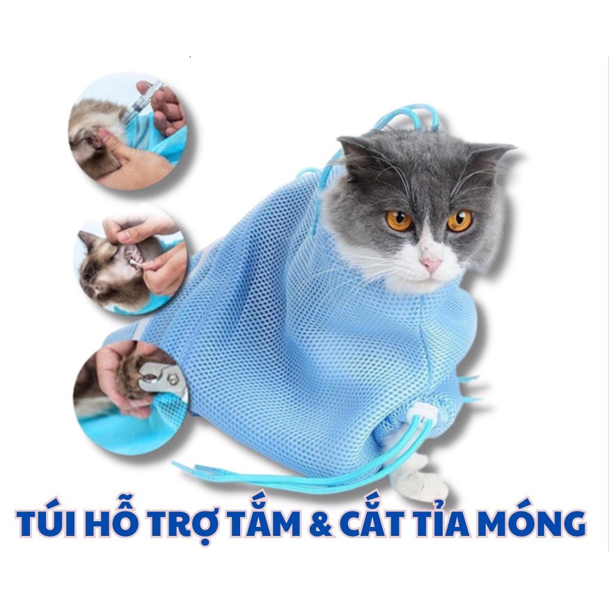 Phụ Kiện Túi Lưới Đa Năng/ Túi Tắm Cho Mèo, Hỗ Trợ Cắt Móng Cho Thú Cưng