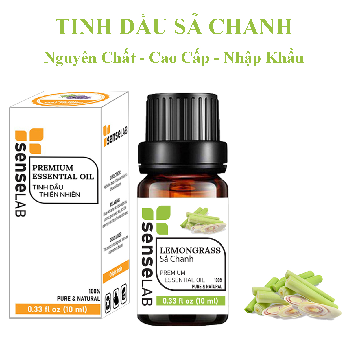 Combo 3 Tinh dầu SENSELAB nhập khẩu Ấn Độ: Tinh Dầu Sả Chanh (10ml) + Tinh Dầu Oải Hương (10ml) + Tinh Dầu Bạc Hà (10ml) - Tinh dầu thiên nhiên nguyên chất