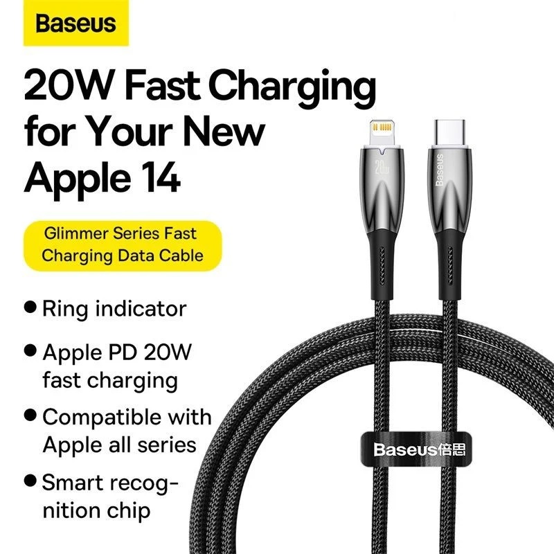 Cáp Sạc Nhanh Cho iPhone 14 Series Baseus Glimmer Series Fast Charging Data Cable Type-C to iP 20W Hàng Chính Hãng