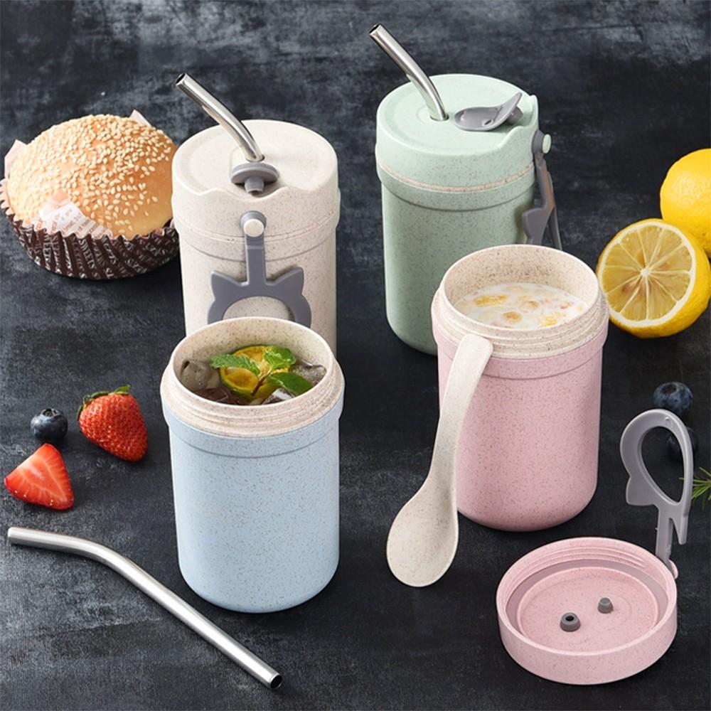 Cốc Đựng Canh + Ống Hút + Thìa Ăn Cơm Trưa Văn Phòng - Chất Liệu Lúa Mạch An Toàn