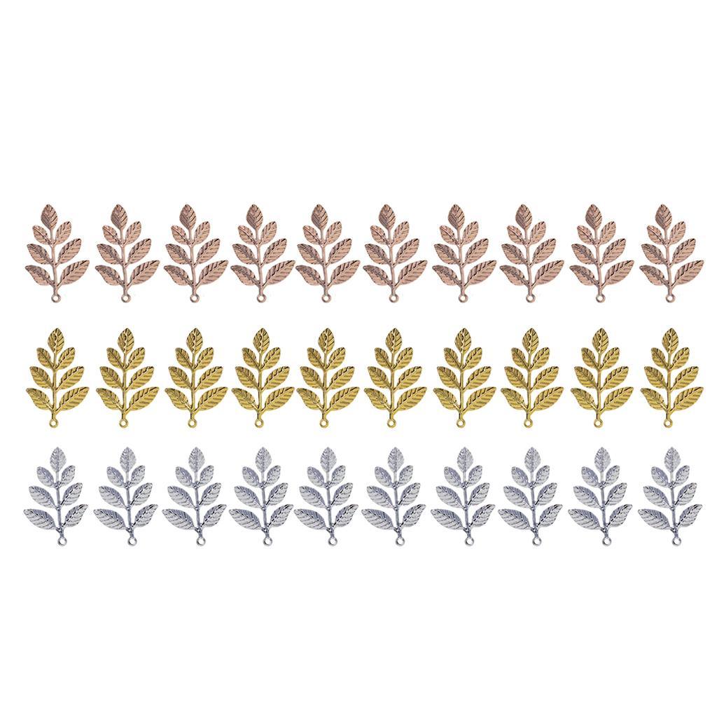 30x Assorted Color Leaf Filigree Branches Charms Pendants DIY Making Crafts