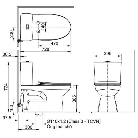 Bàn cầu hai khối AC-514VAN sử dụng công nghệ vành Open Rim kết hợp công nghệ xả XOÁY Siphon - Vật liệu xây dựng Big H