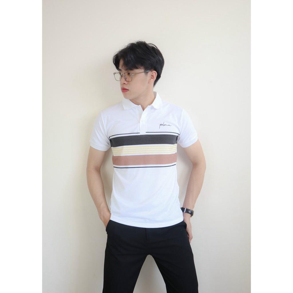 Áo thun cổ trụ ngắn tay kẻ ngang