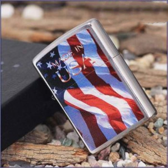 Bật Lửa Zippo Flag Made In Usa Brushed Chrome Chính Hãng Usa