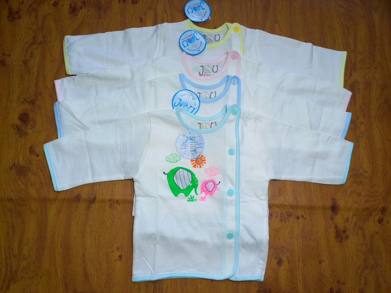 Áo sơ sinh Tay Dài bác sĩ trắng JOU, chất vải cotton 100% cao cấp mềm, mịn, thoáng mát cho bé từ 3-10 kg