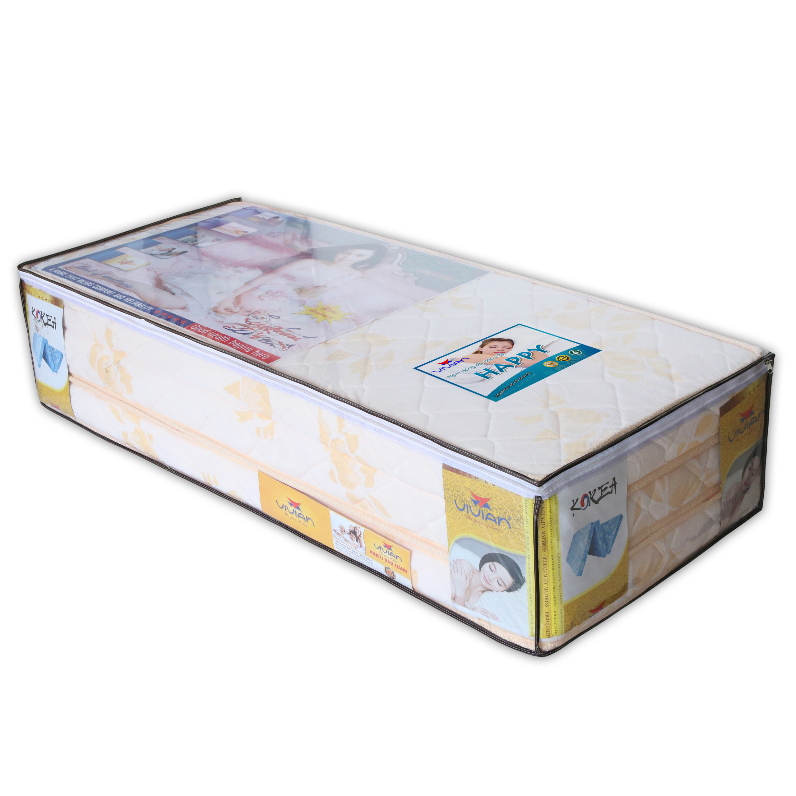 Nệm Bông Ép Happy Gấp 3 Vivian - Vải Gấm DanMask Cao Cấp Có Chần