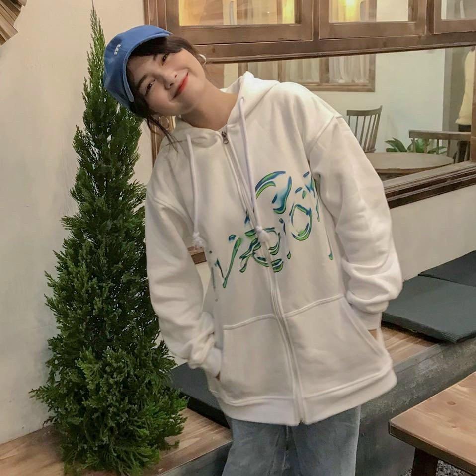 Áo khoác nữ thun nỉ in hình trước sau cá tính năng động form rộng thoải mái,ÁO KHOÁC NỈ HOODIE FORM RỘNG <62kg, HÌNH IN SẮC NÉT, NỔI BẬT TRƯỚC & SAU THÂN ÁO