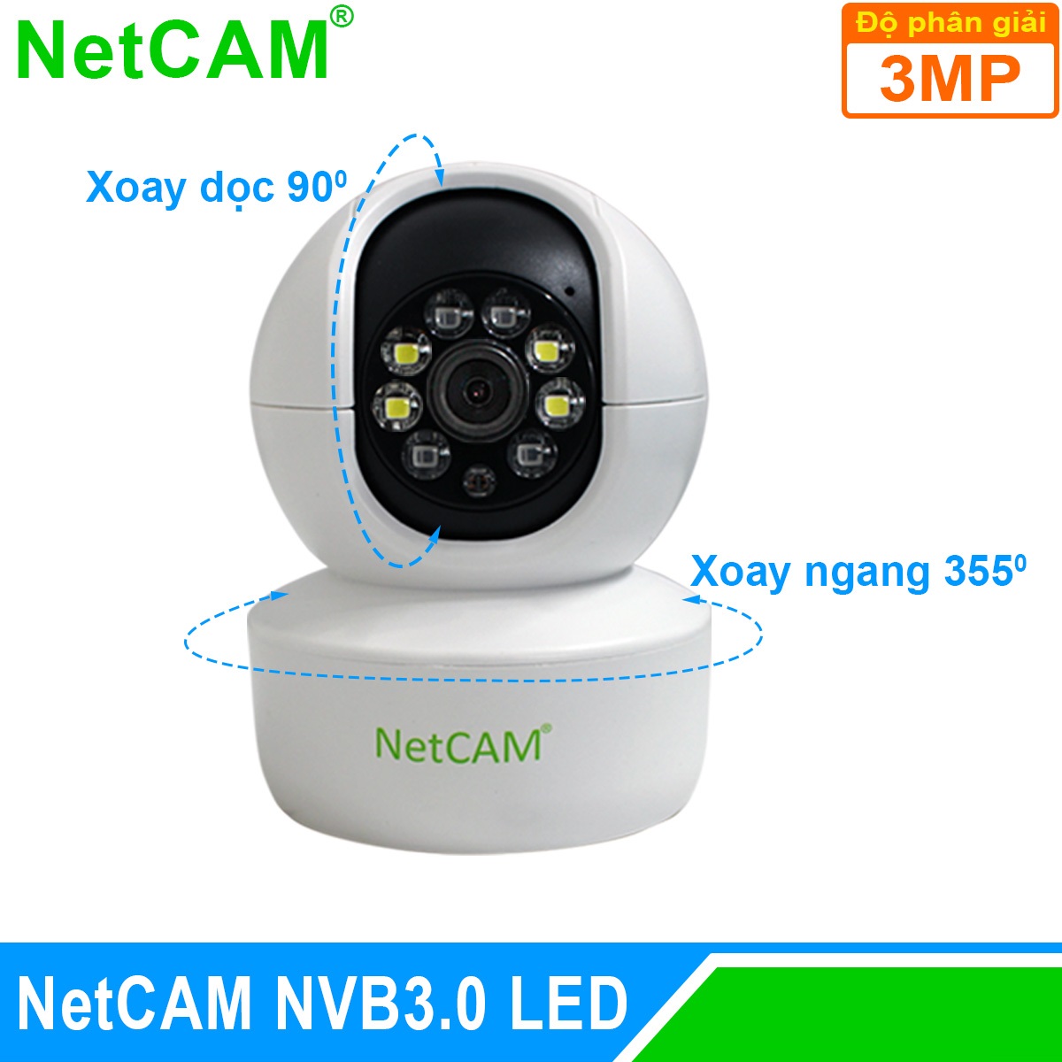 Camera IP wifi giám sát an ninh NetCAM NVB3.0, Độ phân giải 3.0MP, 4 đèn LED chiếu sáng - Hàng Chính Hãng