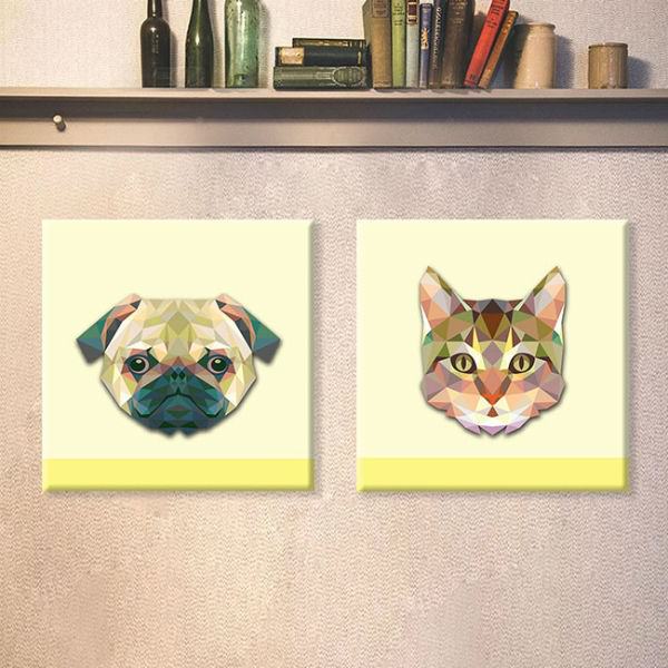 Bộ 2 Tranh Ép Gỗ MDF Treo Tường Động Vật "Cat And Dog" W109