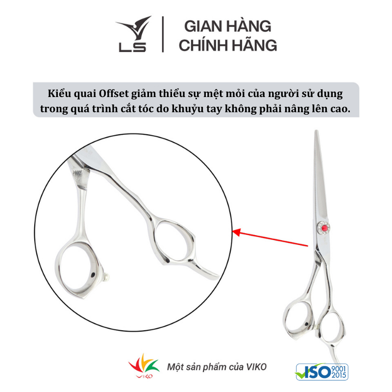 Kéo cắt tóc LS lưỡi thẳng quai offset vênh đỡ ngón cố định PSO/6.0