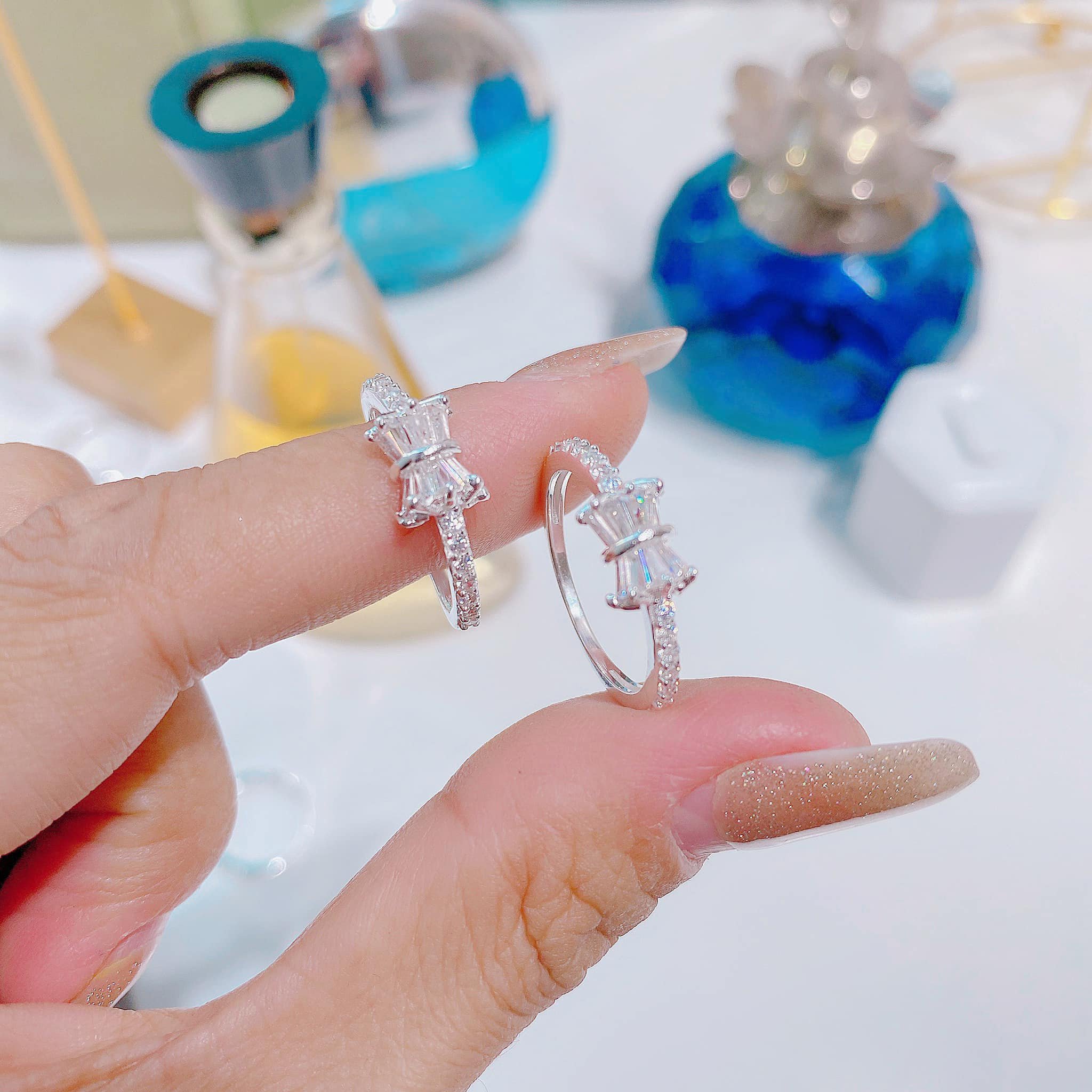 Nhẫn bạc nữ mặt nơ đá chất liệu bằng bạc s925 MS058a
