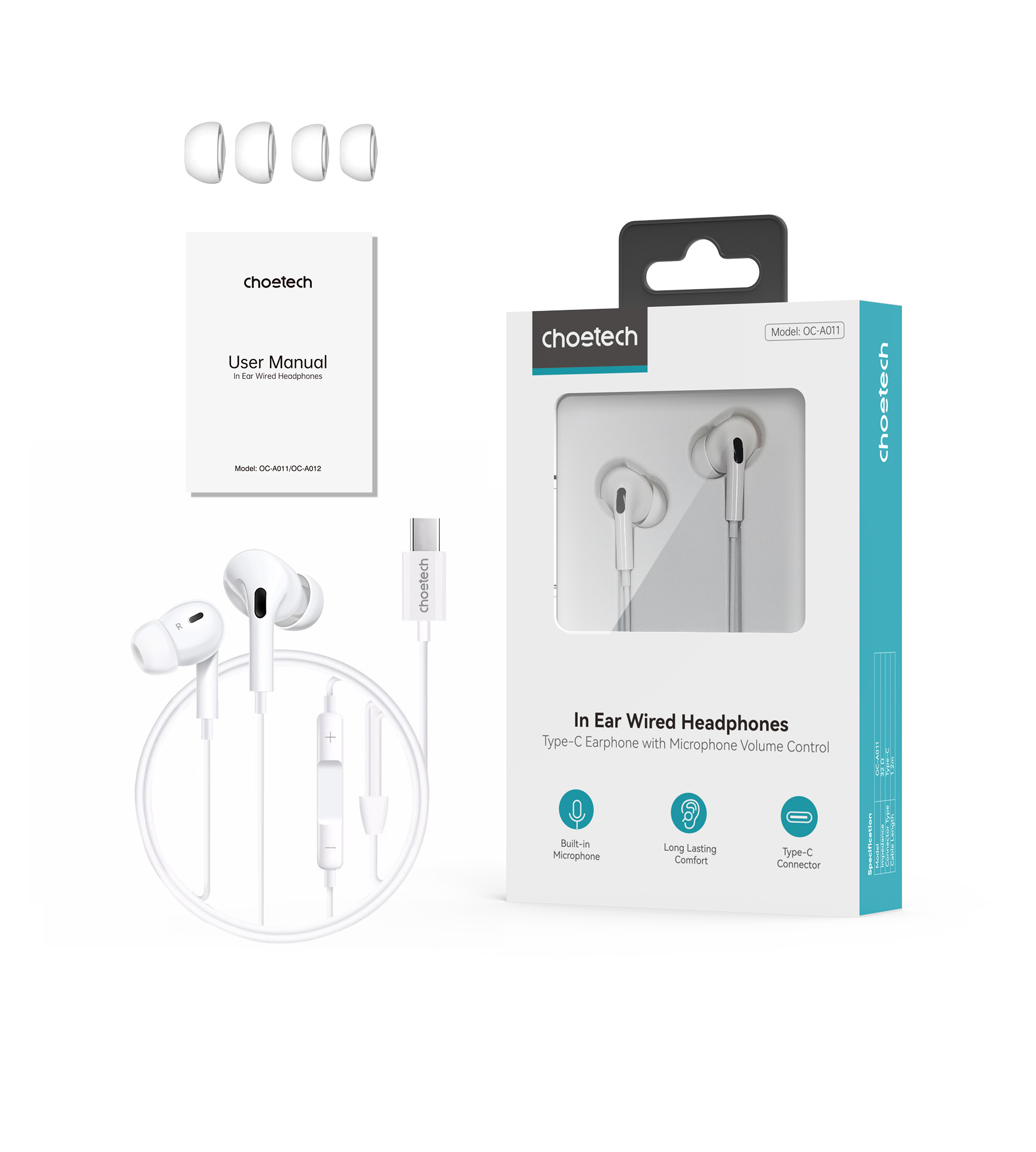Tai nghe Choetech OC-A011 dây nhét tai Type C có đệm cao su (Hàng chính hãng)