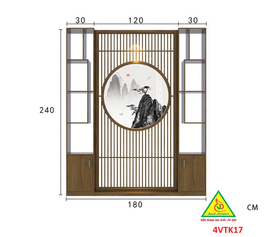 Vách ngăn phòng khách, vách ngăn tủ kệ bằng gỗ 4VTK17- Nội thất lắp ráp Viendong adv