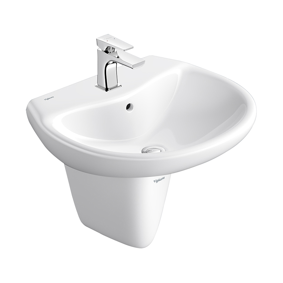 Bộ lavabo treo tường chân ngắn Viglacera VI5 gốm sứ ceramic, lòng chậu sâu, thiết kế sang trọng tiết kiệm không gian tối đa - Hoa Sen Home - Hàng chính hãng