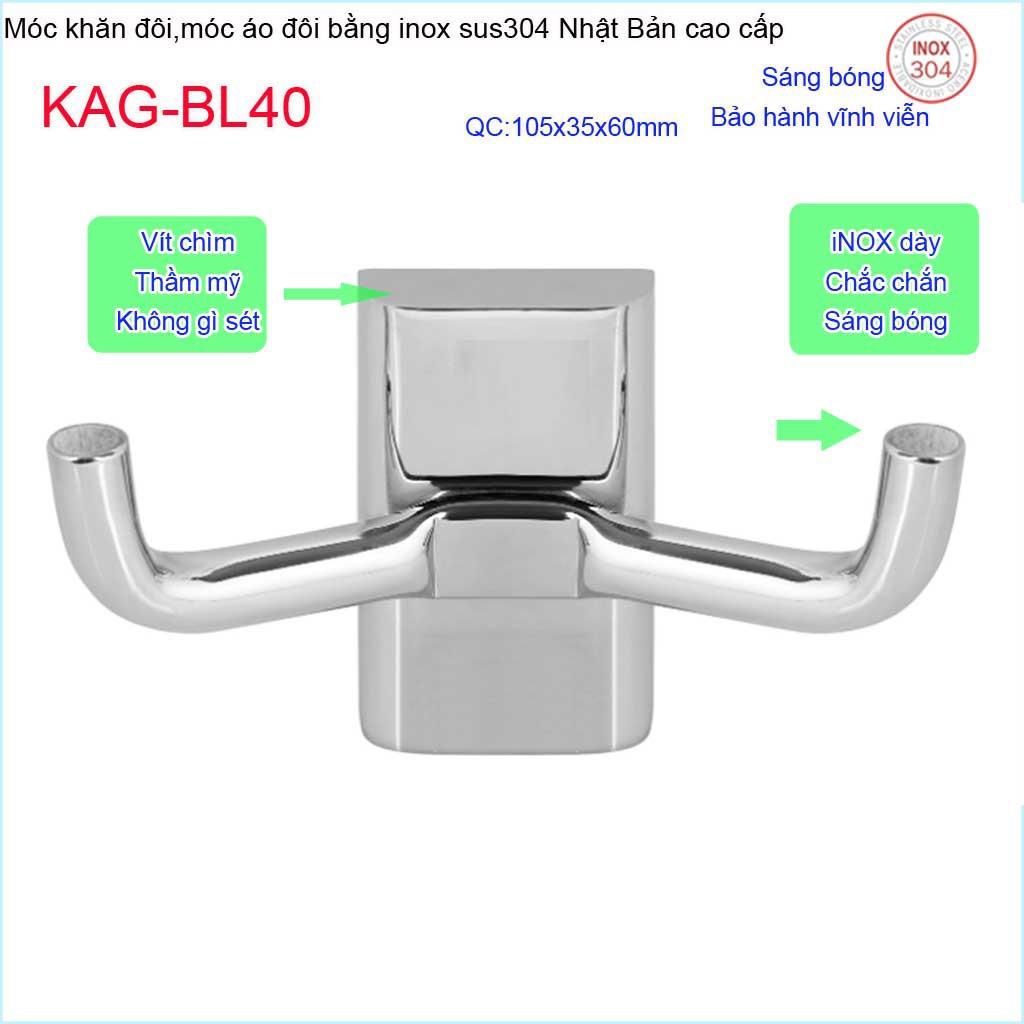 Móc khăn 2, Phụ kiện phòng tắm cao cấp Kace,móc áo đôi inox 304 Nhật Bản KAG-BL40