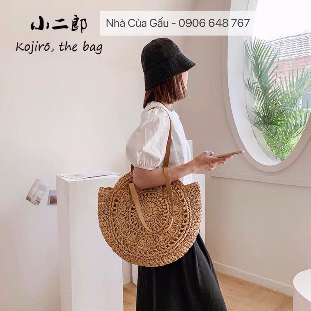 Túi cói tròn dây da hàng cao cấp đeo vai đi chơi đẹp xuất
