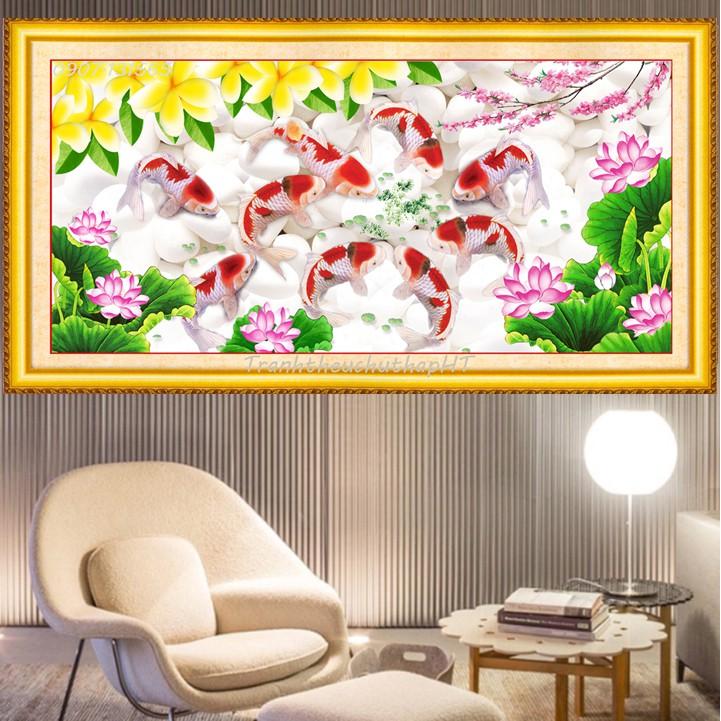 Tranh đính đá Cửu ngư quần hội VS222 - tự đính