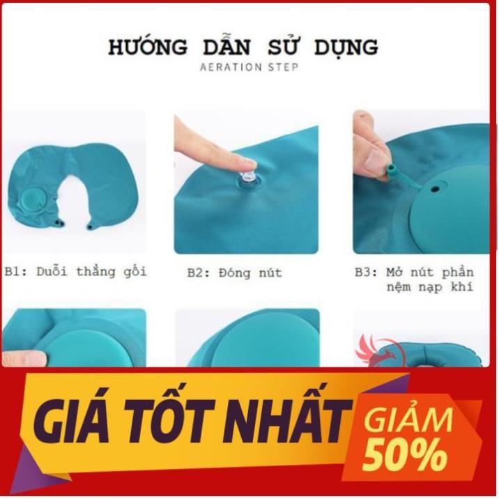 Gối hơi gối kê cổ chữ u tự động bơm tựa đầu để ngủ văn phòng du lịch đi ô tô xe hơi máy bay có nút cài