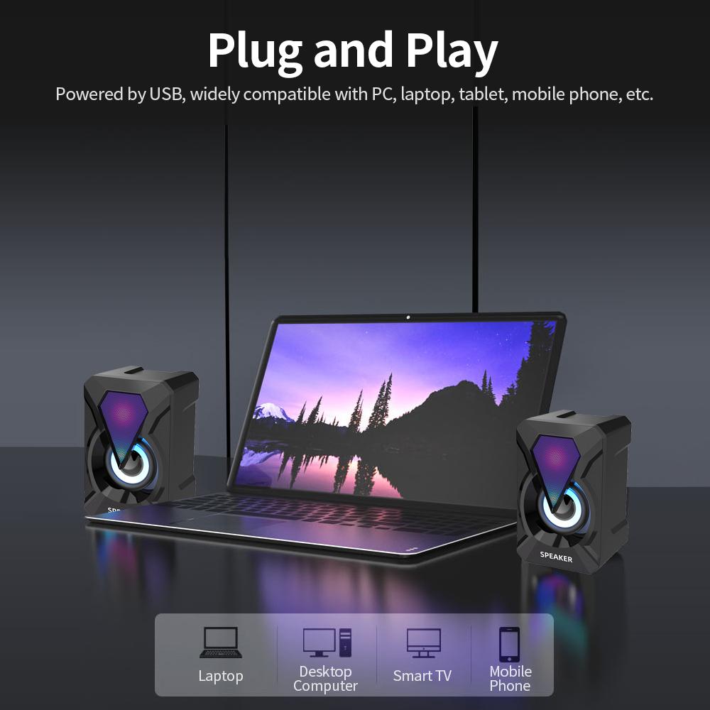 Loa máy tính xách tay với hiệu ứng ánh sáng RGB Giao diện AUX 3,5 mm Tương thích với điện thoại di động máy tính xách tay PC có dây USB