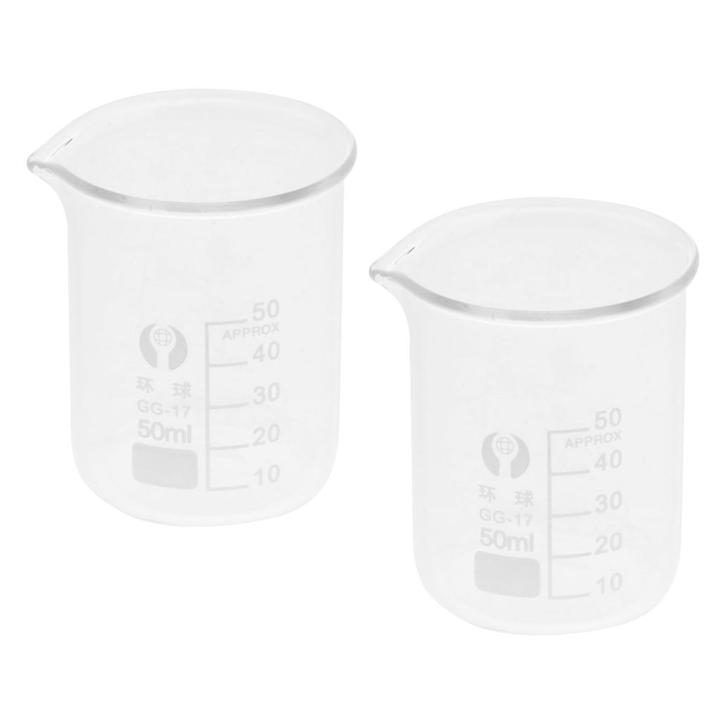 2x2PCS Laboratory Beaker Borosilicate Glass Measuring Cup Scale Beaker 50ml