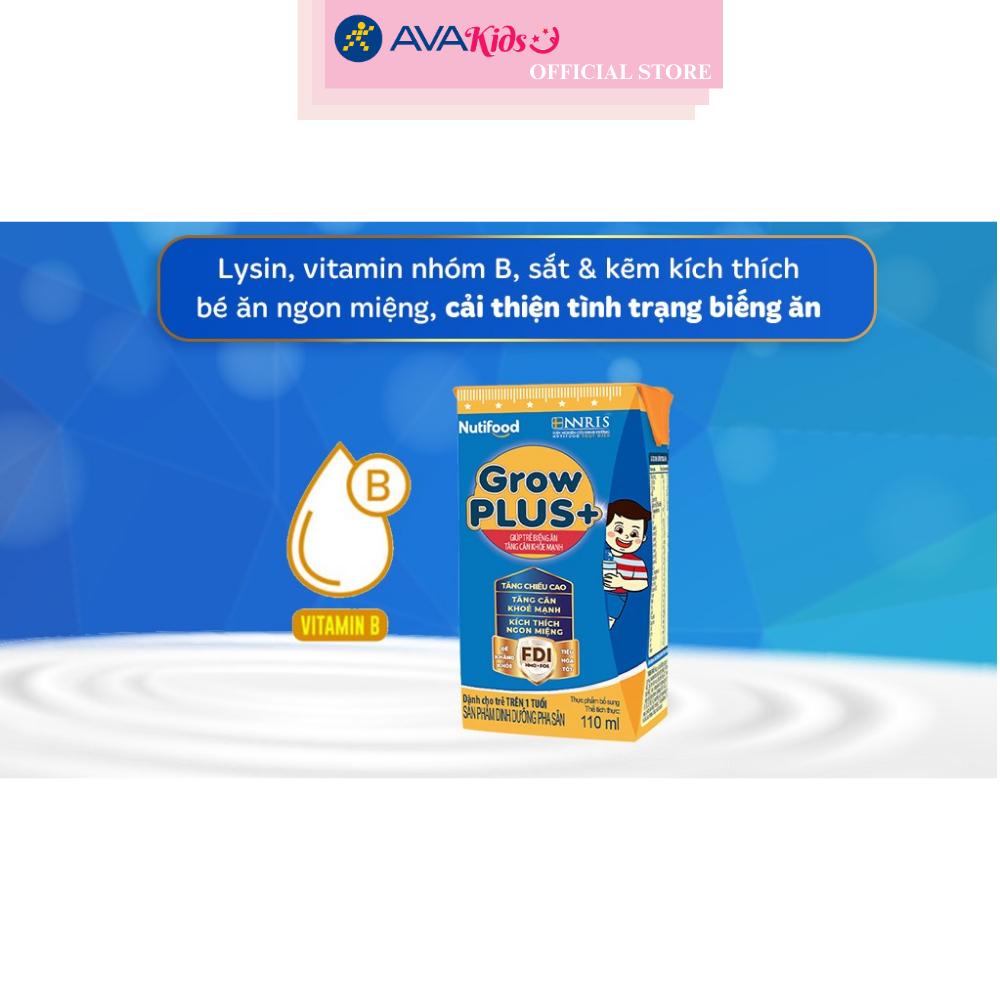 Lốc 4 hộp sữa pha sẵn Nutifood GrowPLUS+ xanh hương vani 110 ml cho trẻ biếng ăn (từ 1 tuổi)