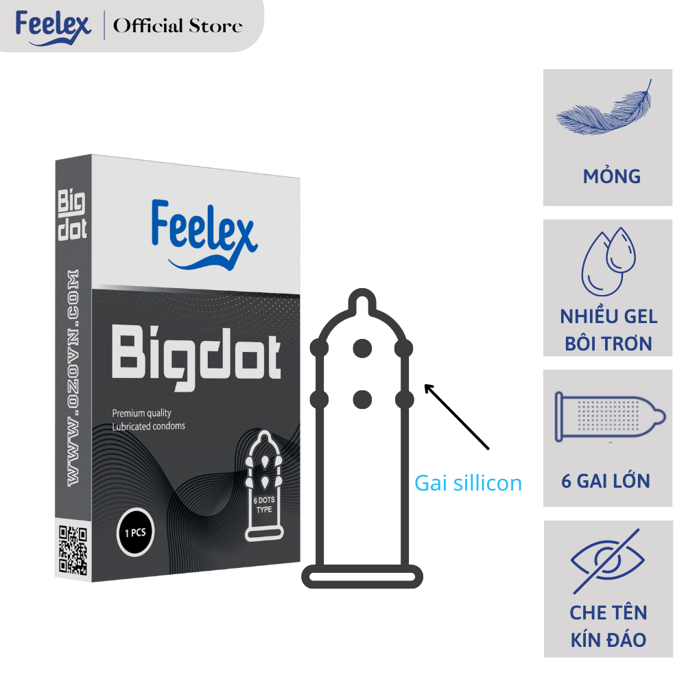 Bao cao su Feelex Bigdot Gân Gai Bi lớn nhiều gel bôi trơn, Hộp 1 bcs