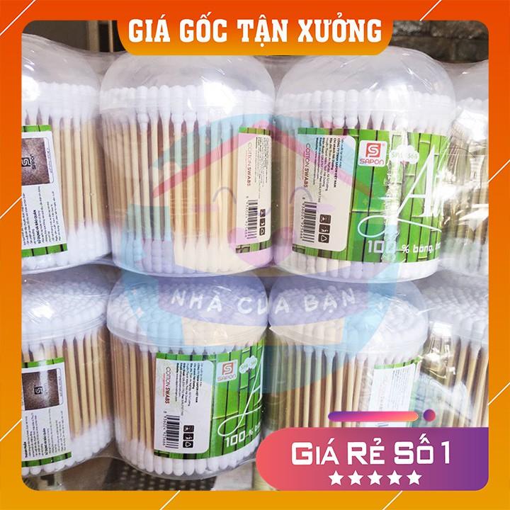 1 hũ tăm bông 160 que ngoáy ráy tai Aten thân gỗ