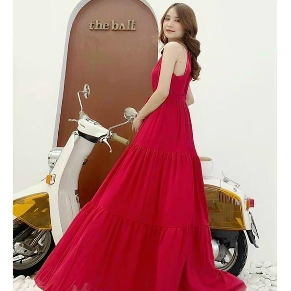 Đầm maxi đi biển dự tiệc,đầm váy voan 2 lớp cổ yếm thiết kế dáng xòe dài tiểu thư chảnh Thời Trang