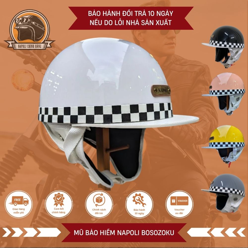 Mũ Bảo Hiểm Napoli Nửa Đầu [FREESHIP] [CHÍNH HÃNG] Nón Bảo Hiểm Napoli Bosozoku Japan Style Vintage