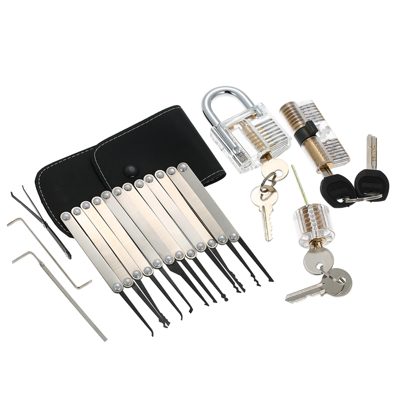 Bộ 15 công cụ mở ổ khóa với 3 ổ khóa trong suốt cho người mới thực hành