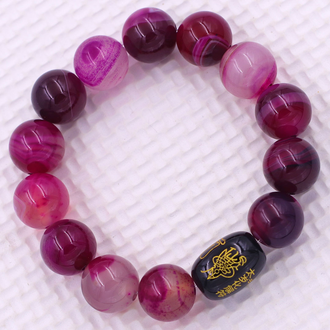 Vòng chuỗi đeo tay đá thạch anh hồng sọc 10 ly charm giải thái tuế phù, vòng chuỗi phong thủy, giải năm hạn thái tuế