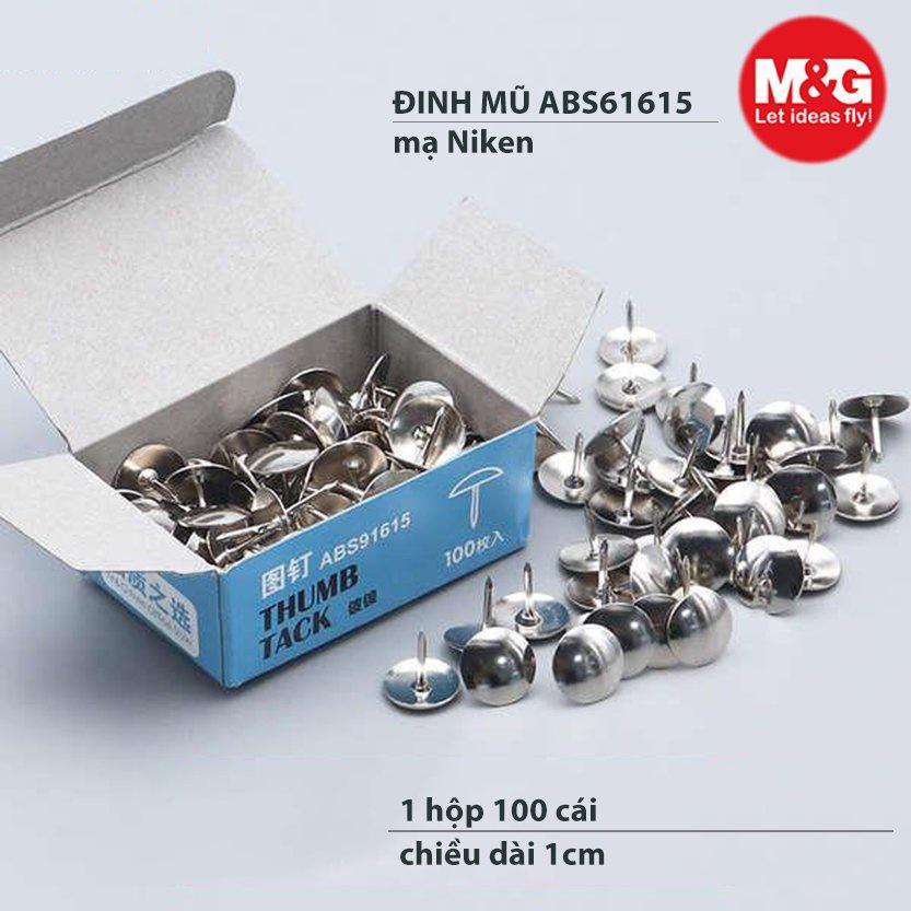 Ghim mũ nhọn / Ghim bảng gỗ Inox phủ Niken 1cm, Đinh ghim mũ ABS91615 I Hộp 100 Pcs