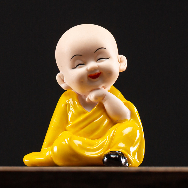 Bộ Tượng Chú Tiểu Hoan Hỉ Vô Ưu Áo Vàng Gốm cao cấp_ Hàng chính hãng