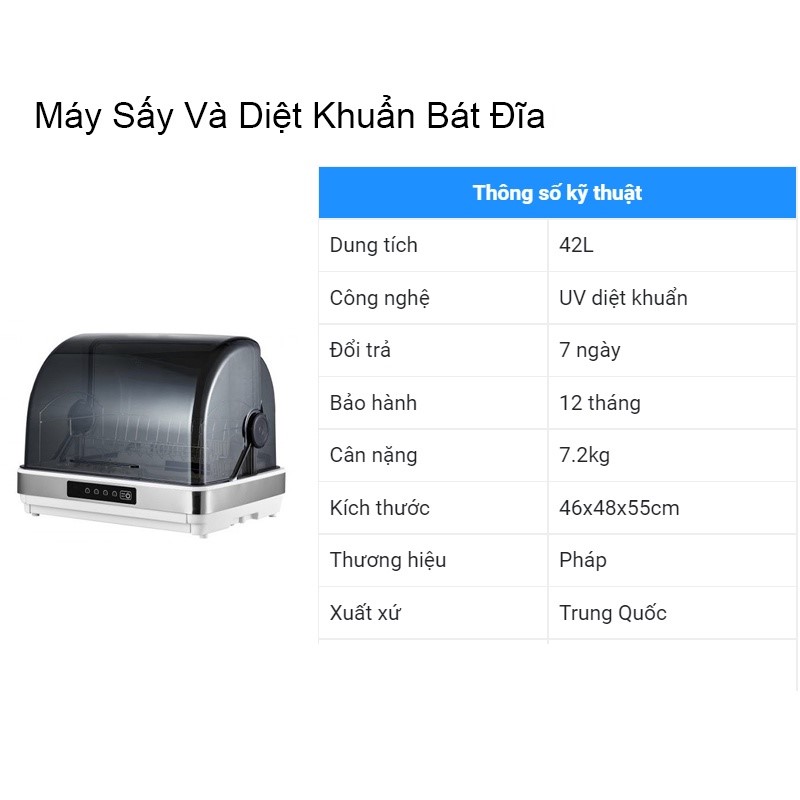 Máy sấy chén bát máy sấy và diệt khuẩn bát đĩa dung tích 42L 315W vệ sinh chén bát an toàn tiện lợi