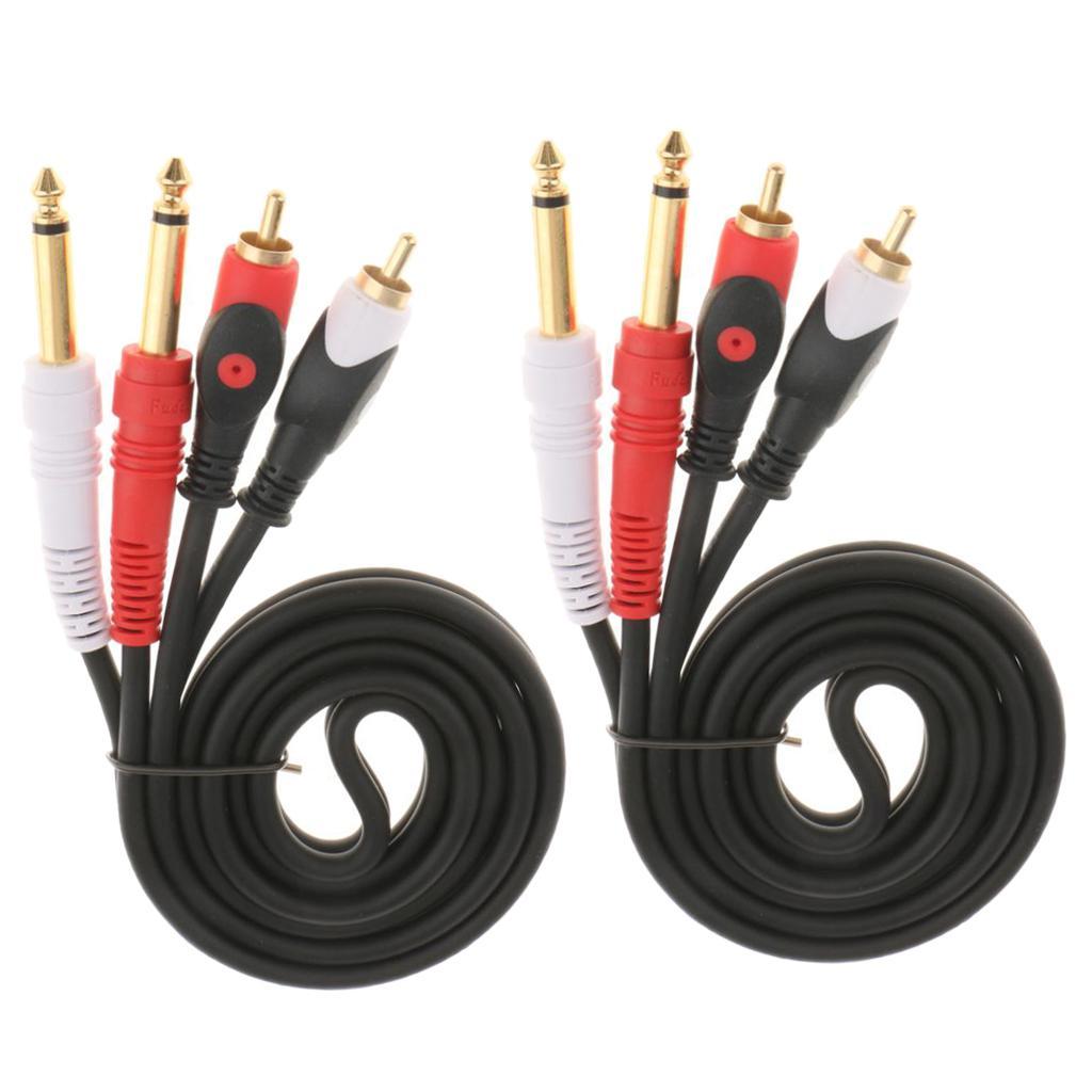 2x Dual 6.35mm Male to Dual RCA Male Audio AUX Gold Plated Plug Cable 1M