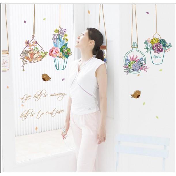 Decal trang trí tường nhiều Chậu hoa Phong cách hiện đại