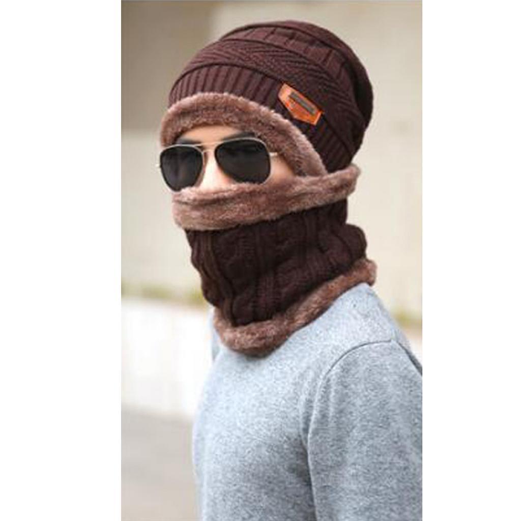Women Mens Thick Warm Fleece Soft Winter Beanie Hat Scarf Skull Cap Set