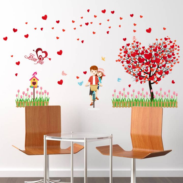 Decal dán tường Trái tim tình nhân 2 AmyShop lãng mạn DKN046 (78 x 105 cm)