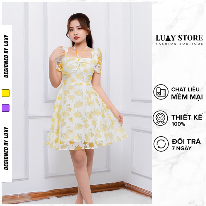 Đầm cổ vuông tay bồng LUXY V30313 có đủ size từ 40 - 62kg