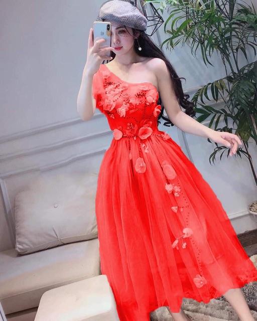 Đầm xoè lệch vai kết cánh HOA NỔI SIÊU XINH - MS95V- Size M/L đến 58kgMM MM