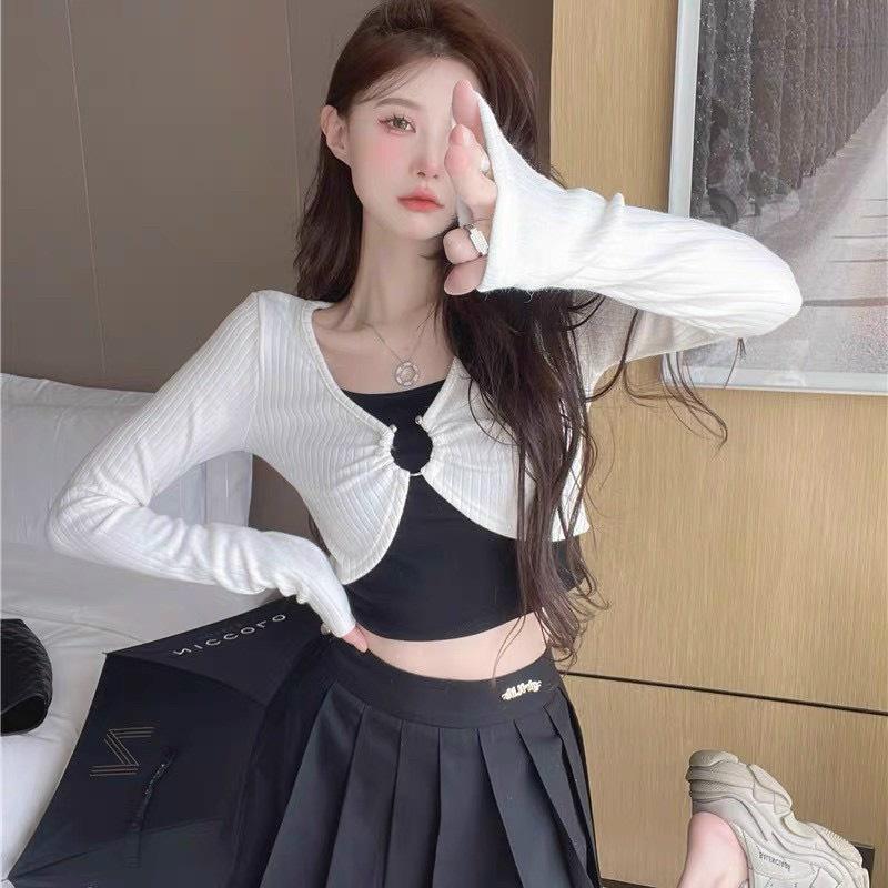 Áo croptop tay dài PINKSTORE29 lót áo 2 dây dáng ôm khoen tròn ngực A5486