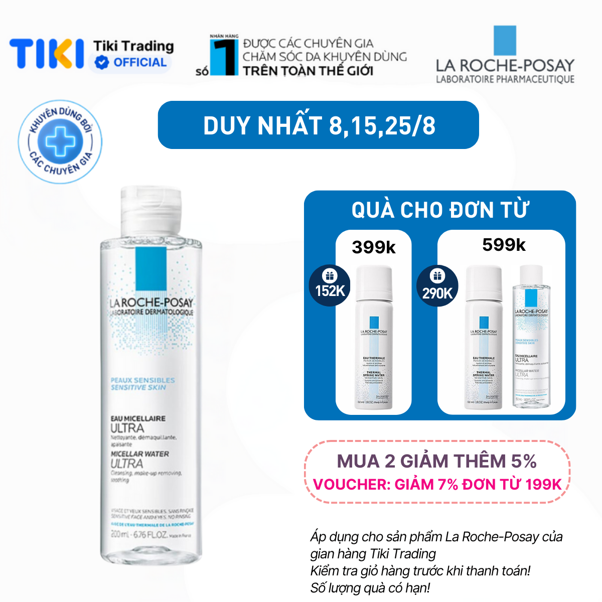 Nước tẩy trang và làm sạch sâu cho da nhạy cảm La Roche-Posay Micellar Water Ultra Sensitive Skin 200ml