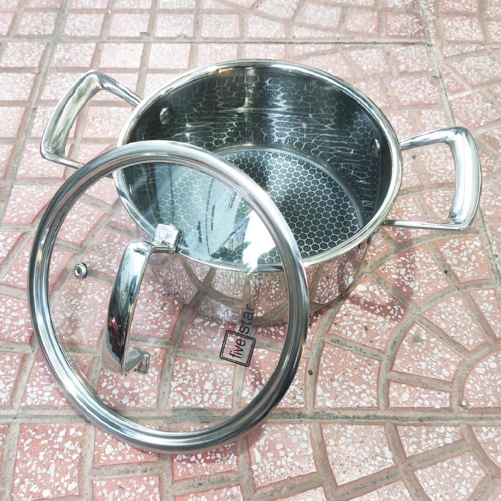 Bộ 4 nồi và 1 chống dính BlackCube 3 lớp đáy liền inox 304 Fivestar Plus nắp kính công nghệ chống trầy xước, dùng được mọi bếp