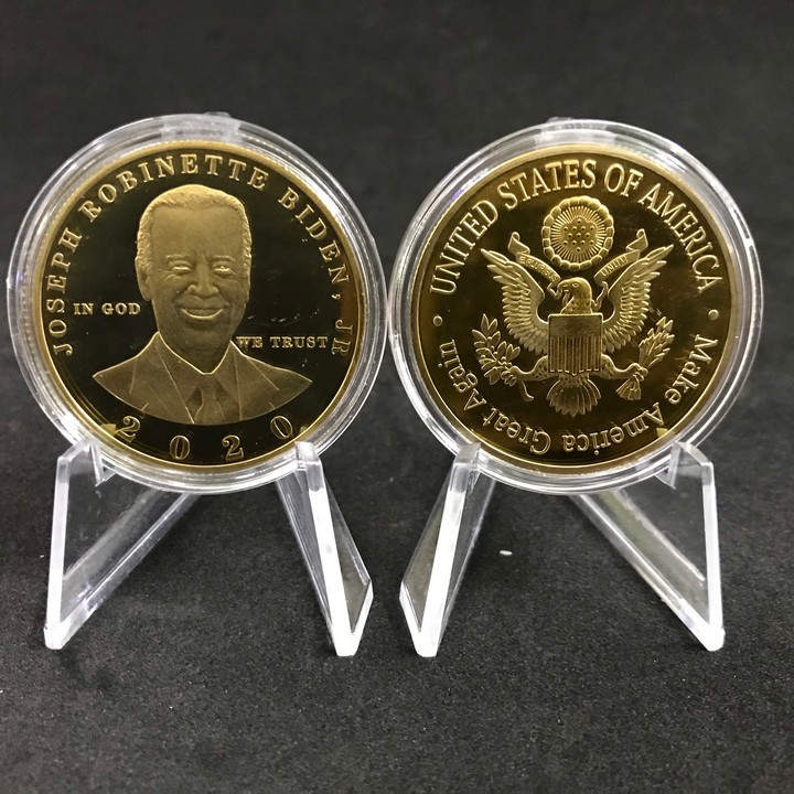 Xu lưu niệm Biden màu vàng, chất liệu Niken mạ, dùng để sưu tầm, trưng bày bàn sách, bàn tiệc, làm quà tặng - TMT Collection.com - SP005091