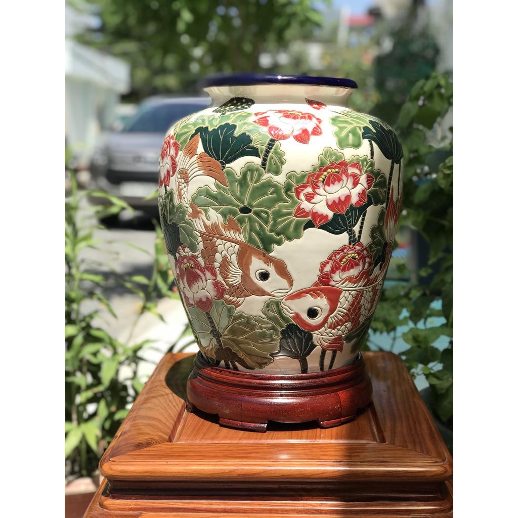 Bình hoa sen cá đại gốm sứ Nam bộ,Chóe trang trí cấm hoa decor nhà cửa,quà tặng,trưng hoa ngày lễ,tiệc tùng,để bàn thờ